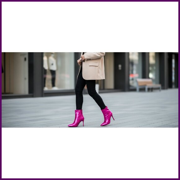 Sequin Stiletto Ankle Boots Pointed Toe Party Heels Women's Size - Picture 8 of 8